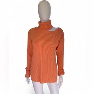 Lovers + Friends Orange Ribbed Turtleneck Sweater | Shoulder Cutout | Cozy Knit